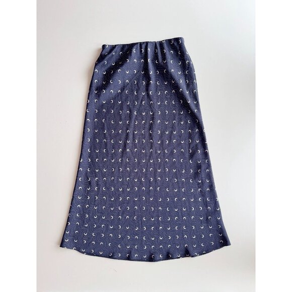 NWOT Aritzia BABATON Navy Blue Moon Printed Satin Midi Slip Skirt, Size 00 - Picture 6 of 13